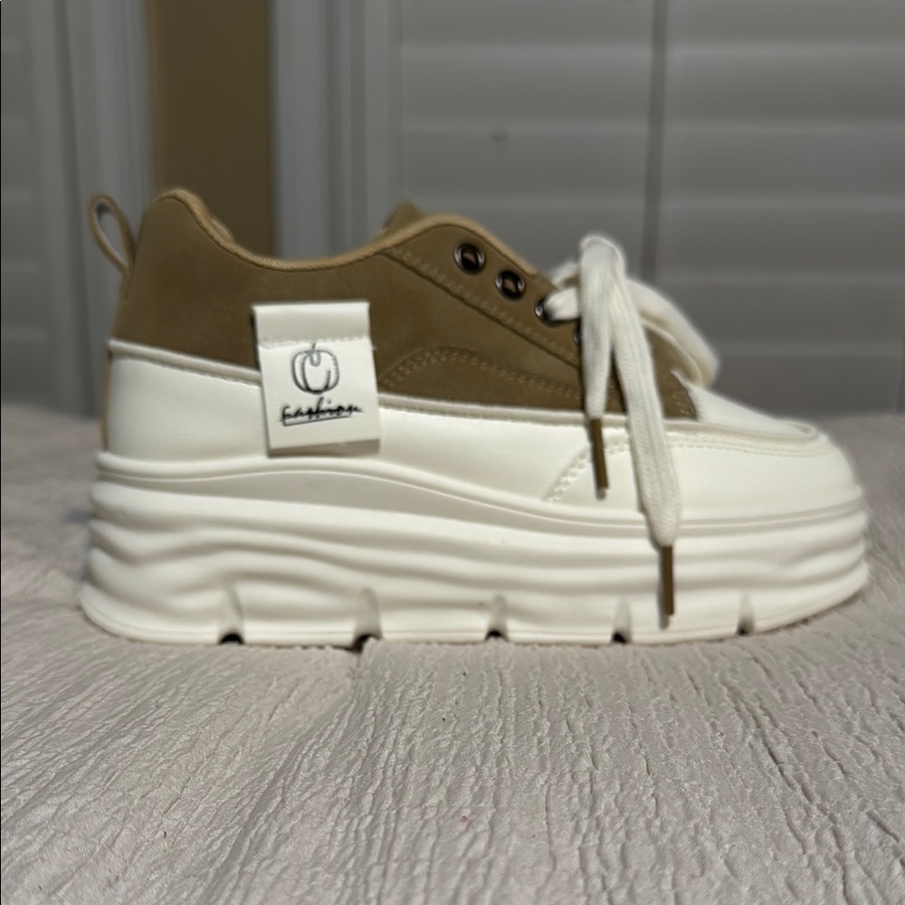 Chunky White and Brown Sneakers
